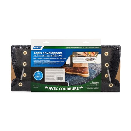 Camco STEP RUG, PREMIUM, TURF W/UV&TPE, HEMMED, RADIUS 22IN WIDE, BLACK 42947